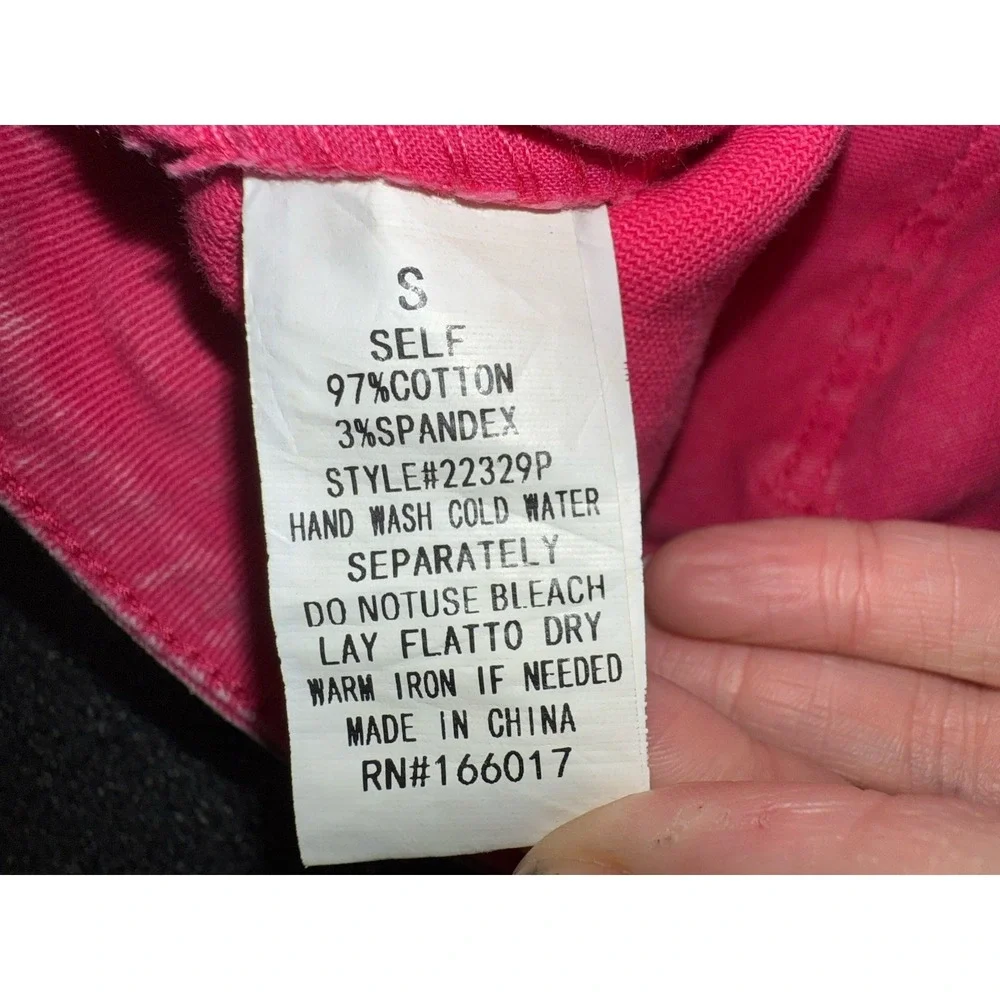 Ladies Blue B Collection Pink Denim Rhinestone Accent Pockets Bell Bottom Size S